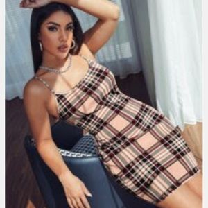 90s style mini plaid dress